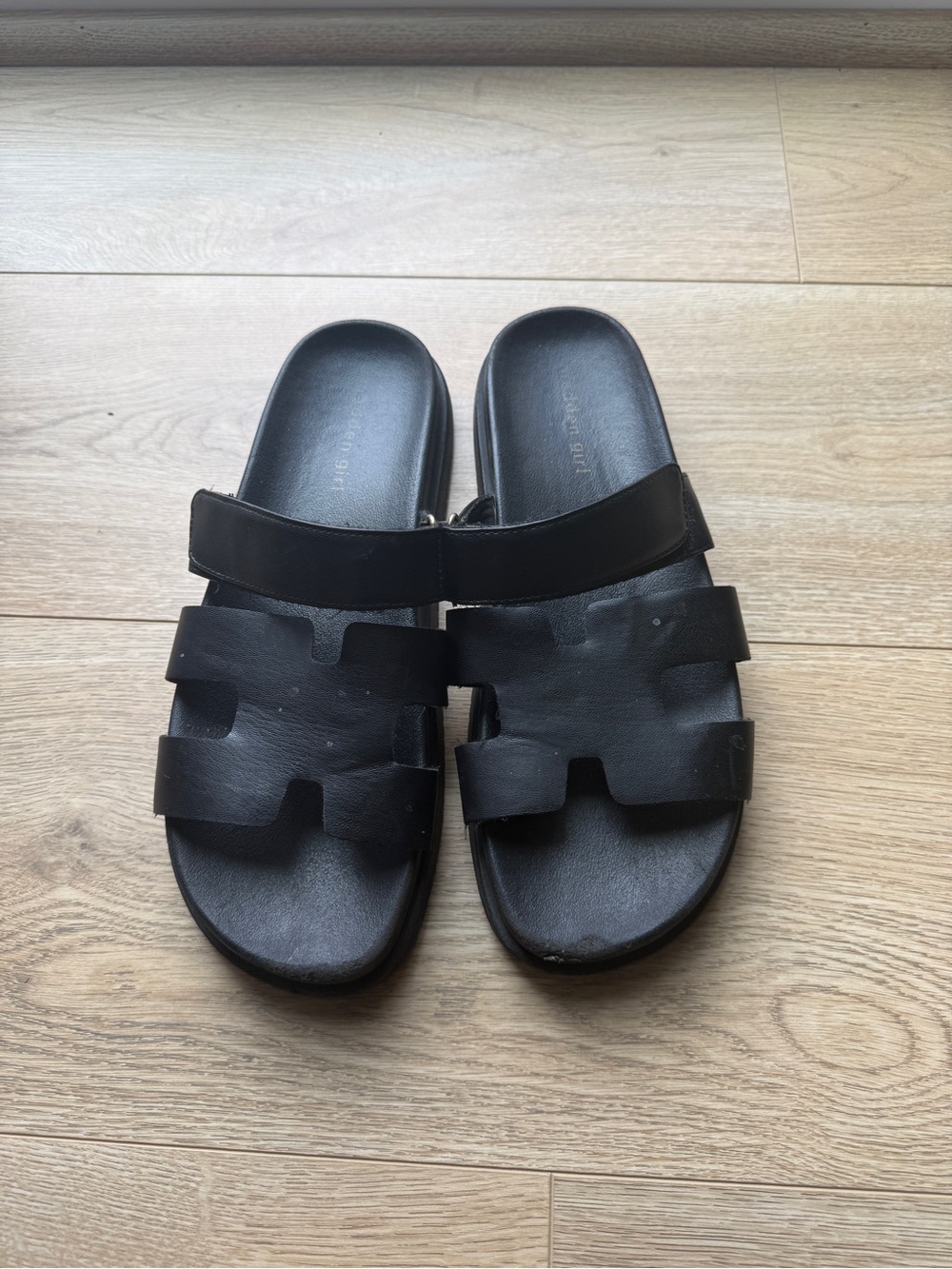 Madden Girl Black Triple-Strap Slide Sandals